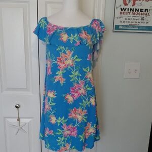 Tommy Bahama Blue Floral Off the Shoulder Dress